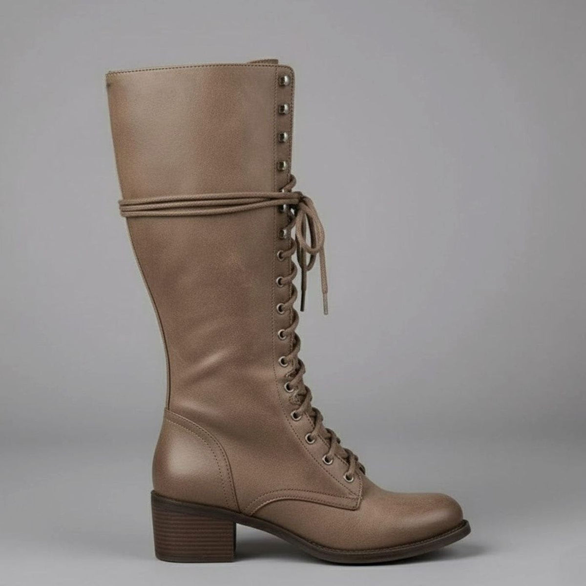 Damen Stiefel kniehoch mit Schnürung und Blockabsatz - 10 - Annoboutique