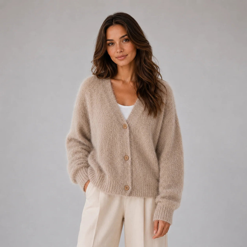 Cardigan Damen mit V-Ausschnitt und Knopfdetails, lässig und stilvoll - 1 - Annoboutique