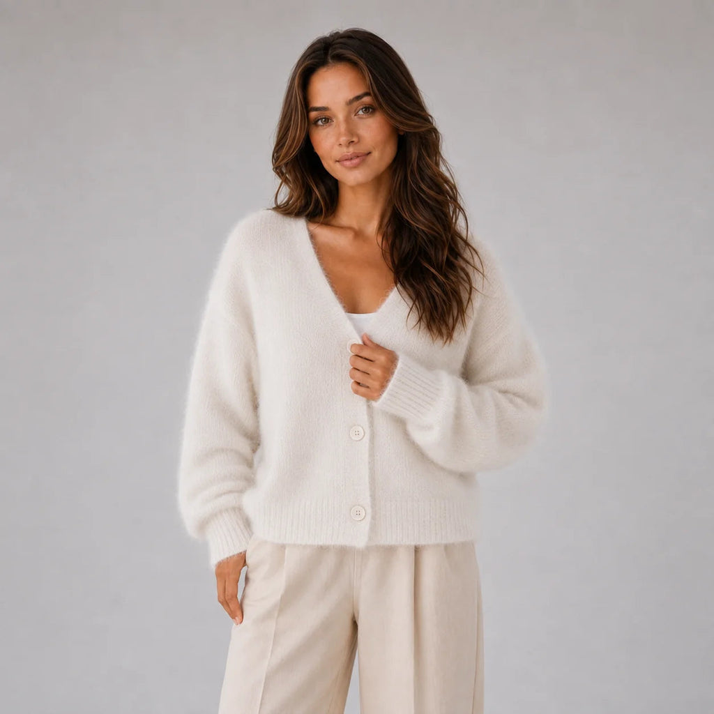 Cardigan Damen mit V-Ausschnitt und Knopfdetails, lässig und stilvoll - 4 - Annoboutique