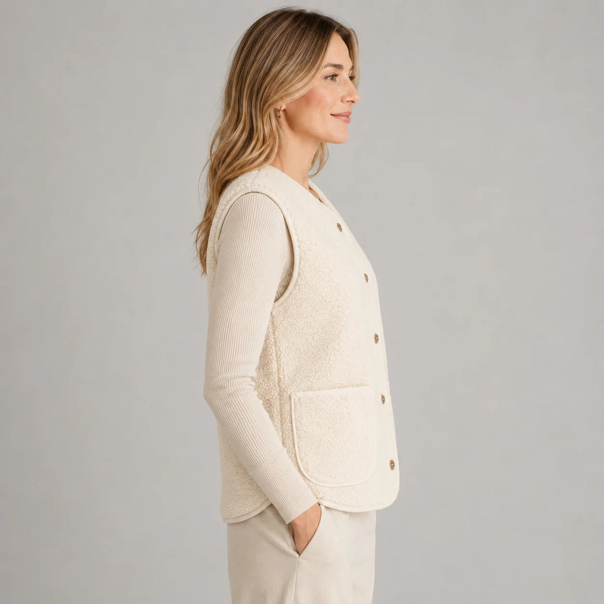 Weste Damen ärmellos mit Knopfleiste und praktischen Taschen - 3 - Annoboutique