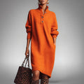 Strickkleid Damen mit Stehkragen und Knopfdetails - 1 - Annoboutique