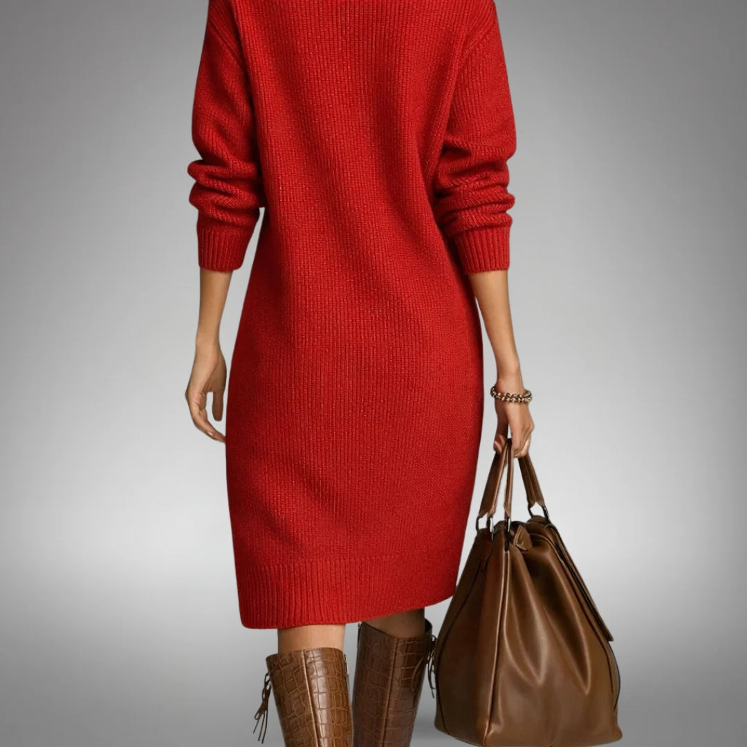 Strickkleid Damen mit Stehkragen und Knopfdetails - 5 - Annoboutique