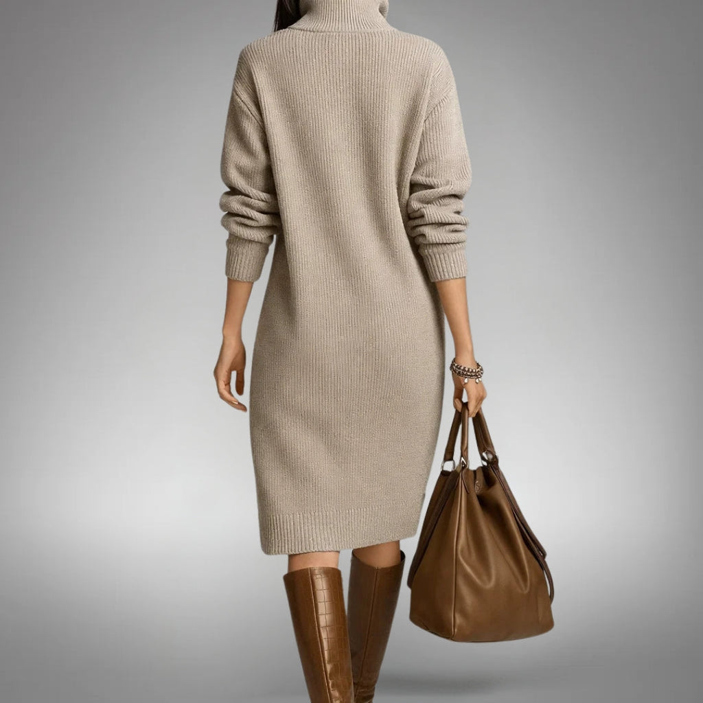 Strickkleid Damen mit Stehkragen und Knopfdetails - 7 - Annoboutique