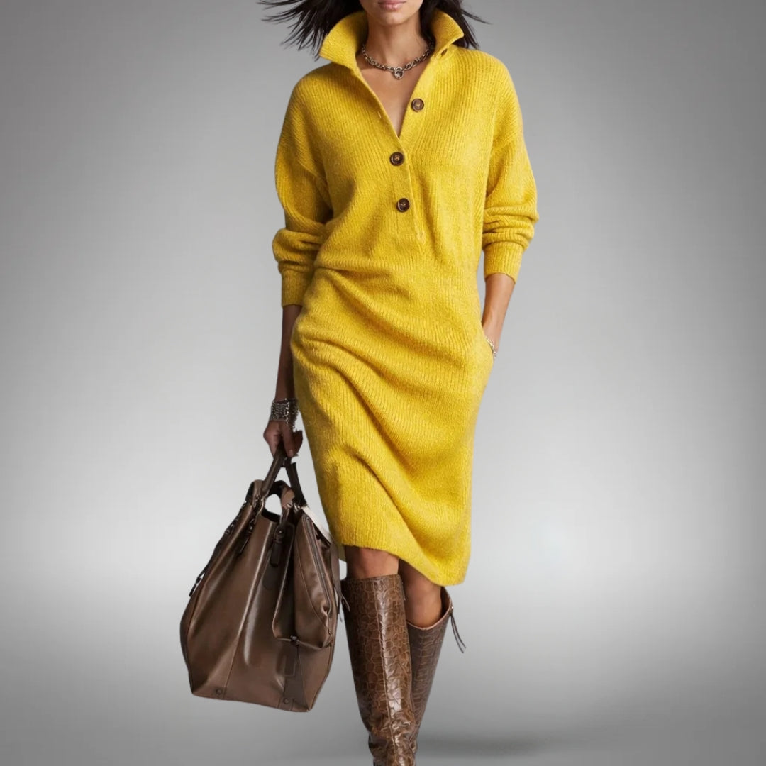 Strickkleid Damen mit Stehkragen und Knopfdetails - 10 - Annoboutique