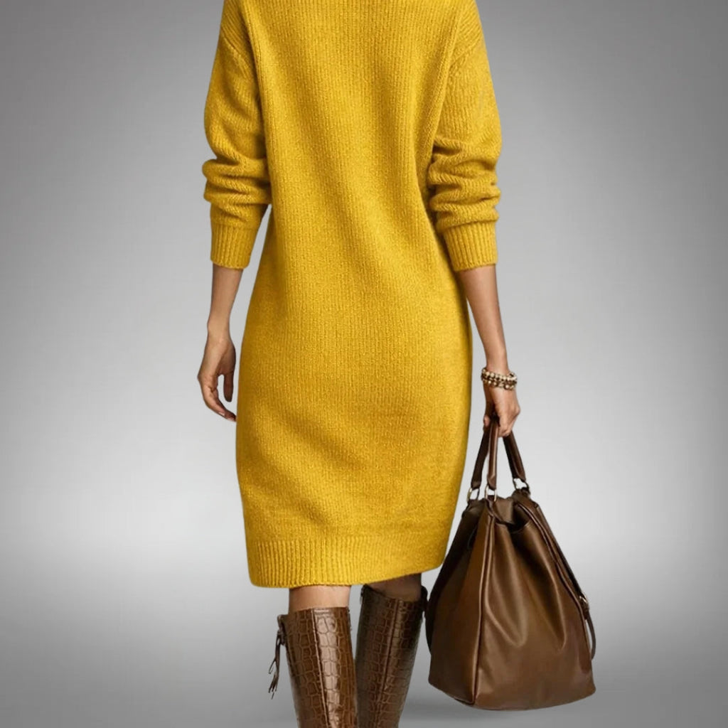 Strickkleid Damen mit Stehkragen und Knopfdetails - 11 - Annoboutique