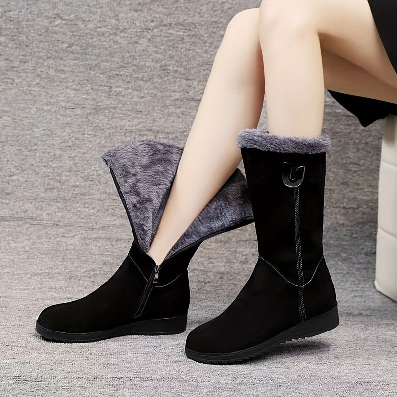 Damen Stiefel mit Reißverschluss und kuscheligem Kragen - 1 - Annoboutique