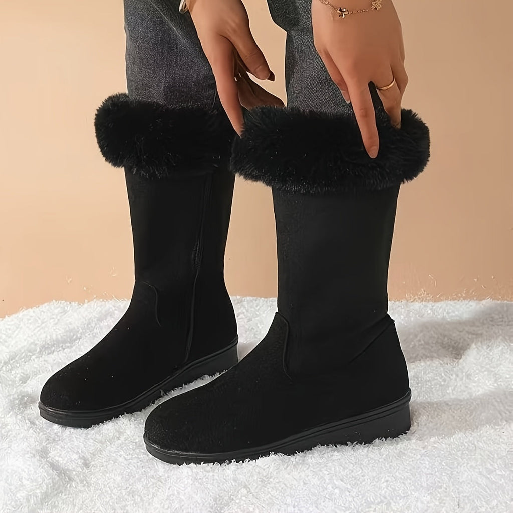Damen Stiefel mit Reißverschluss und kuscheligem Kragen - 4 - Annoboutique