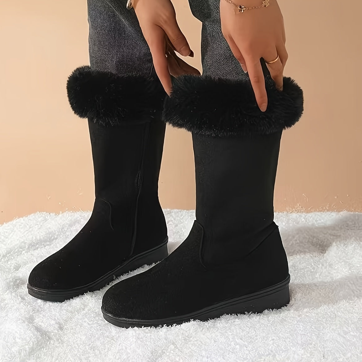 Damen Stiefel mit Reißverschluss und kuscheligem Kragen - 4 - Annoboutique