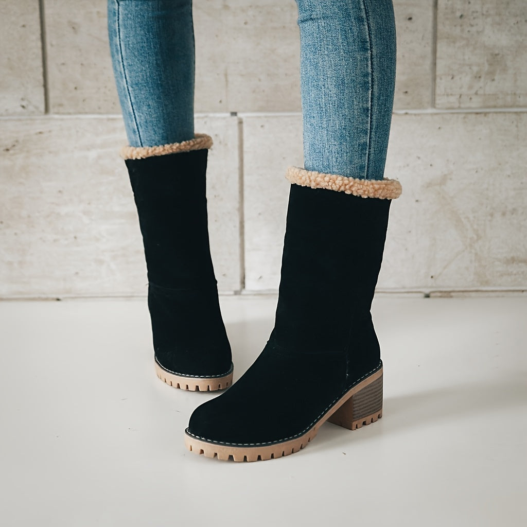 Stiefeletten Damen mit Blockabsatz und kuscheligem Kragen - 2 - Annoboutique