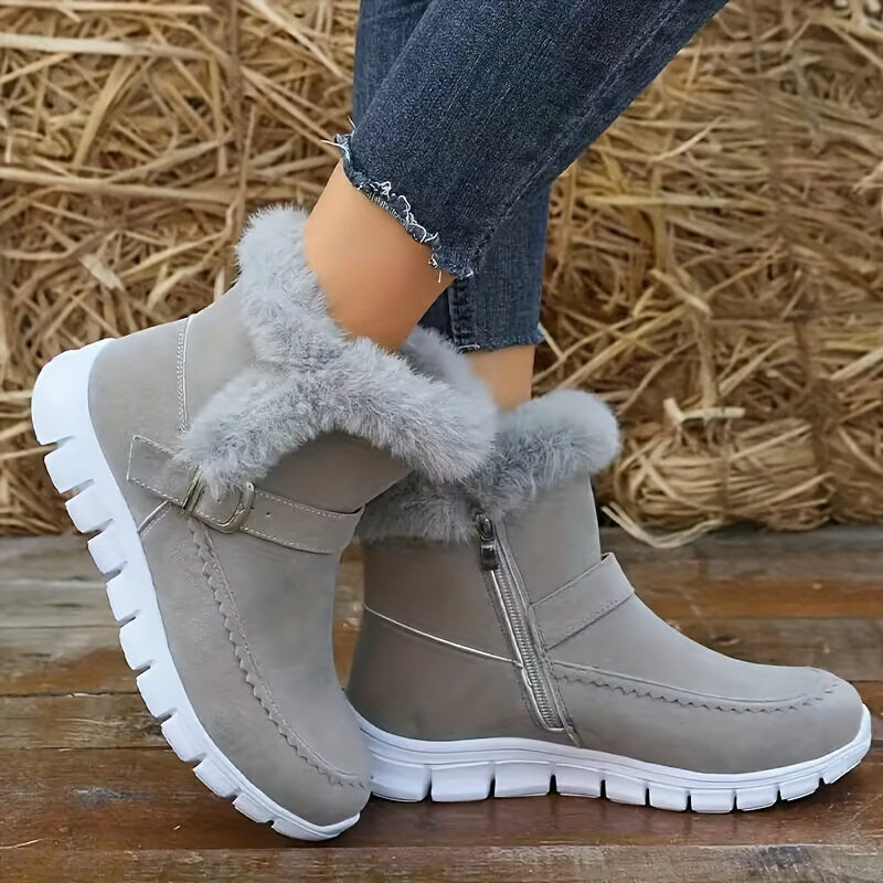 Damen Boots mit kuscheligem Fellkragen und praktischem Reißverschluss - 2 - Annoboutique