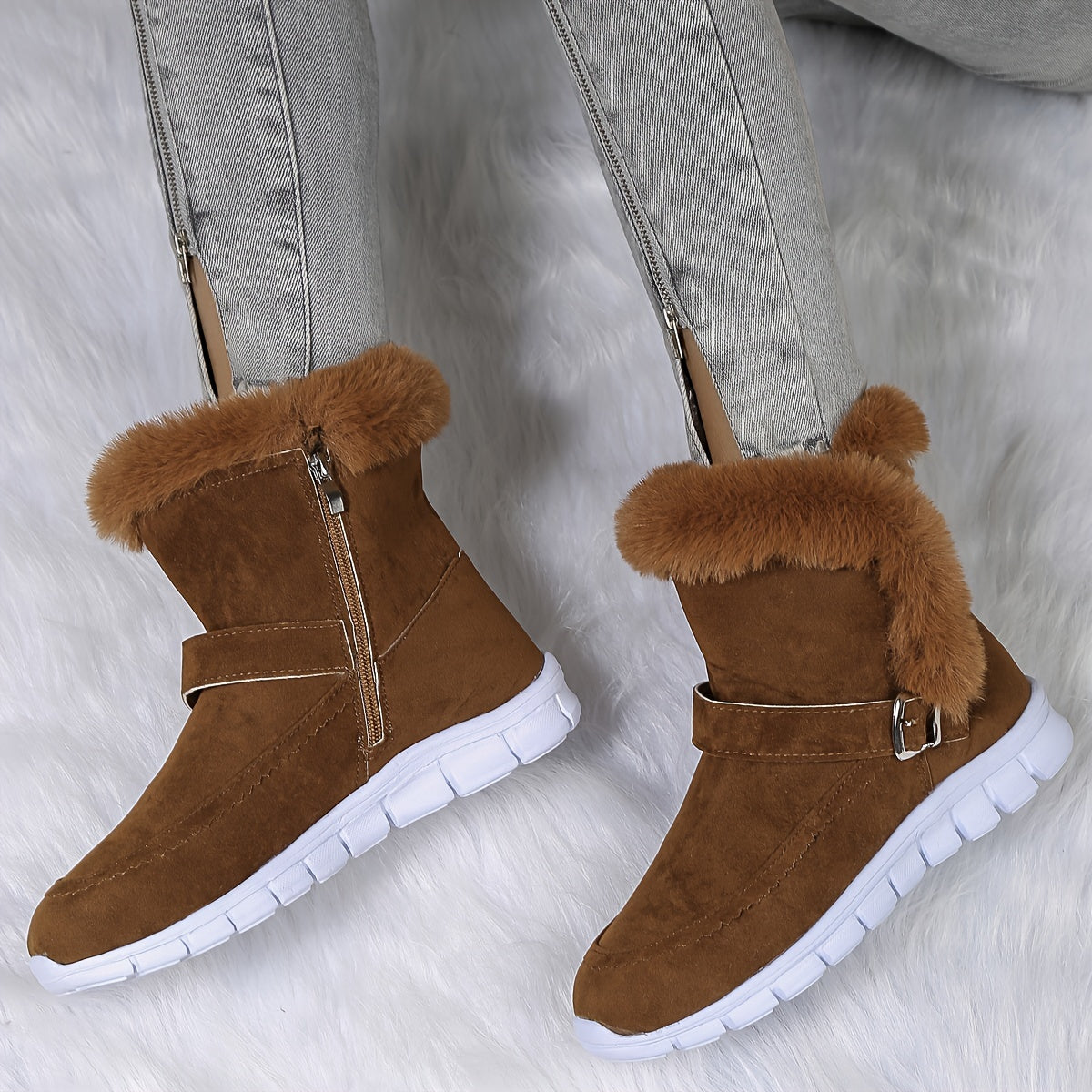 Damen Boots mit kuscheligem Fellkragen und praktischem Reißverschluss - 6 - Annoboutique