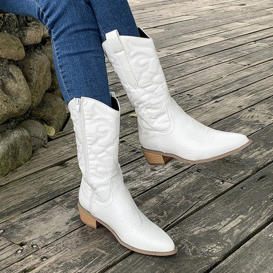Western Boots Damen mit Reißverschluss und Blockabsatz in Rosé - 6 - Annoboutique