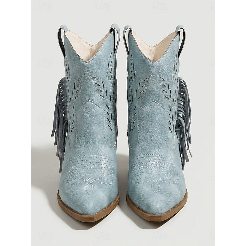 Western Boots Damen mit Blockabsatz und modischen Fransen - 4 - Annoboutique