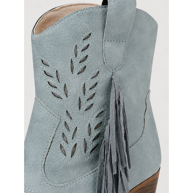 Western Boots Damen mit Blockabsatz und modischen Fransen - 5 - Annoboutique