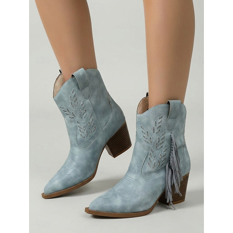 Western Boots Damen mit Blockabsatz und modischen Fransen - 6 - Annoboutique