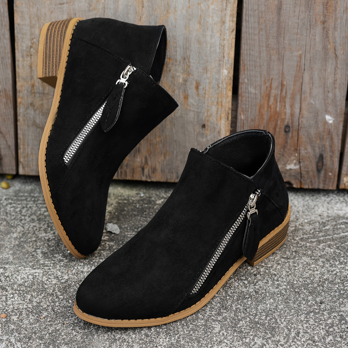 Modische Damen Ankle Boots mit seitlichem Reißverschluss und bequemem Blockabsatz - 3 - Annoboutique