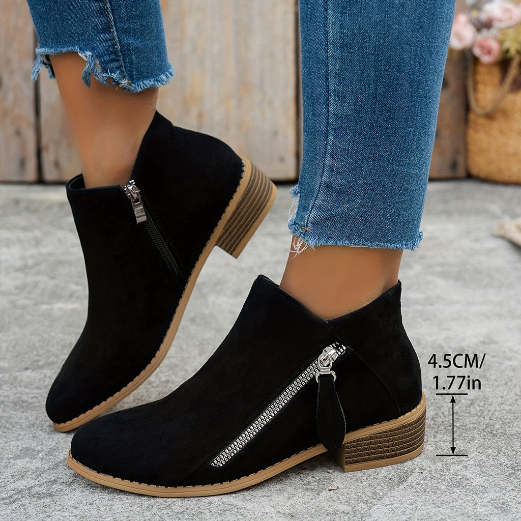 Modische Damen Ankle Boots mit seitlichem Reißverschluss und bequemem Blockabsatz - 5 - Annoboutique