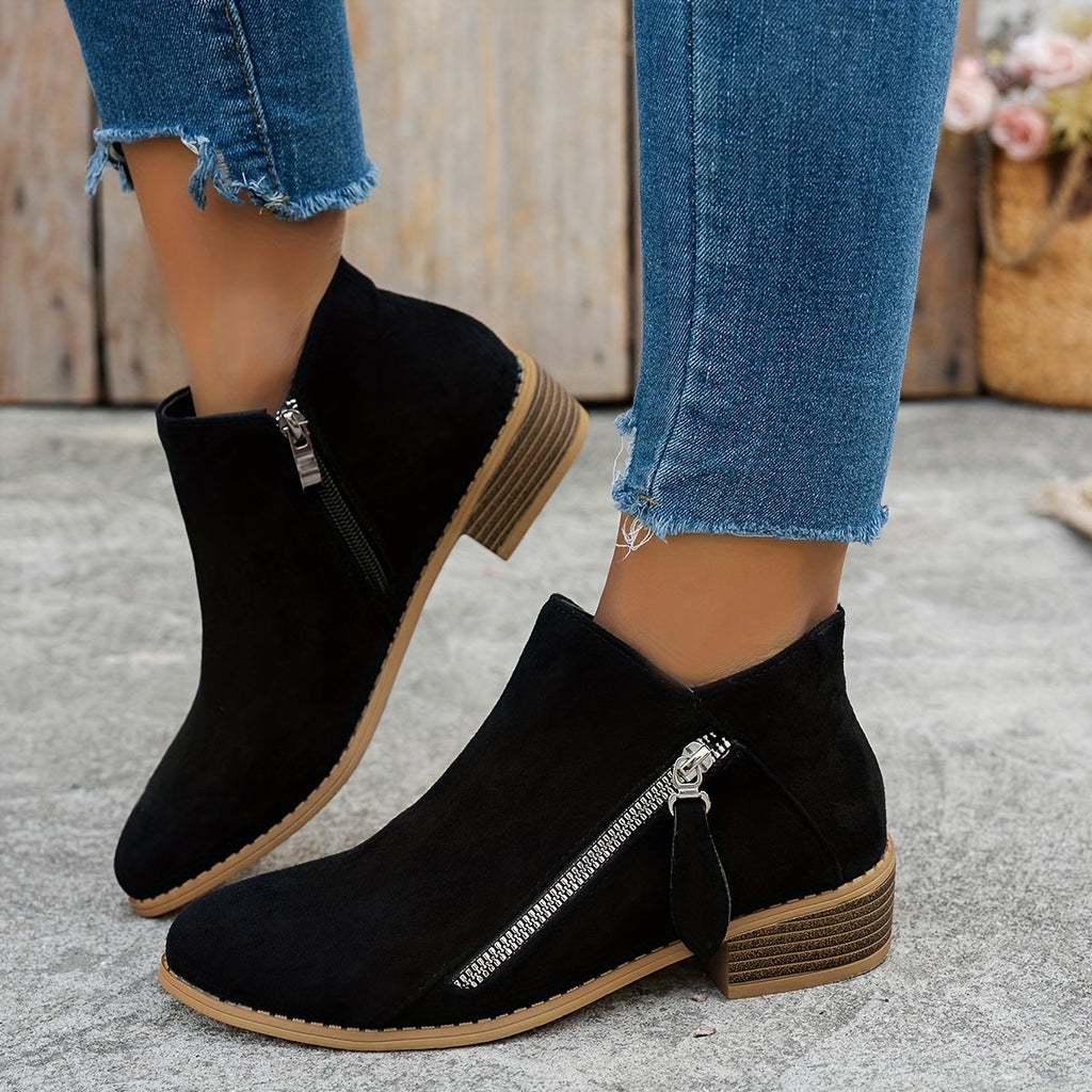 Modische Damen Ankle Boots mit seitlichem Reißverschluss und bequemem Blockabsatz - 7 - Annoboutique