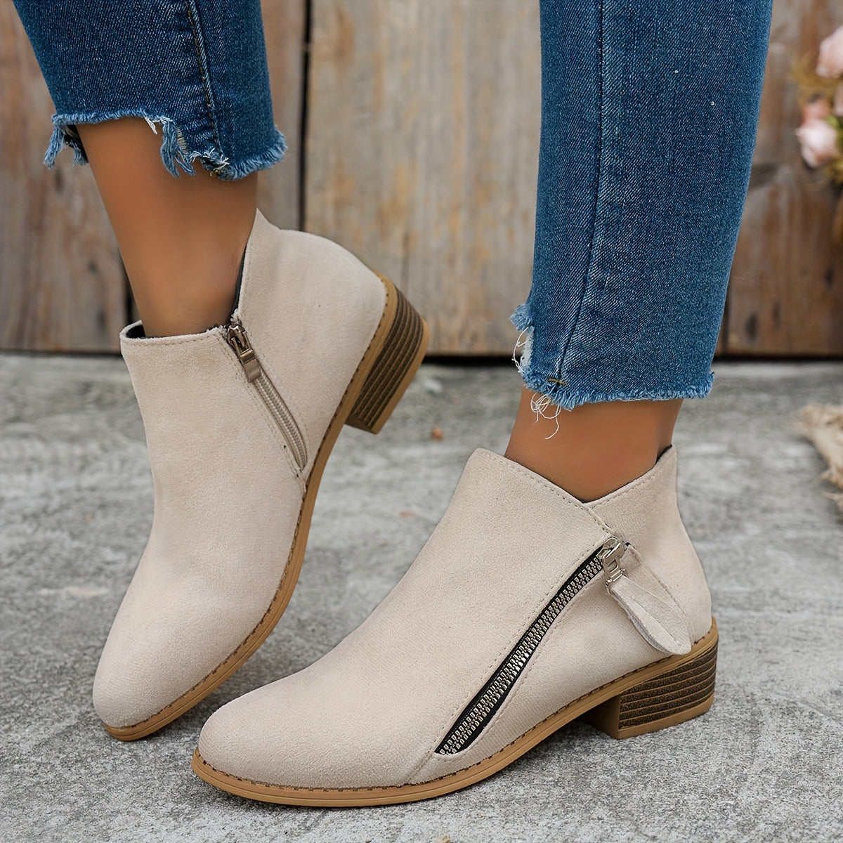 Modische Damen Ankle Boots mit seitlichem Reißverschluss und bequemem Blockabsatz - 8 - Annoboutique