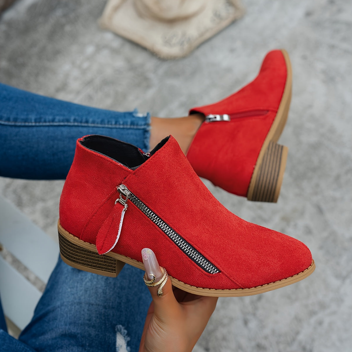 Modische Damen Ankle Boots mit seitlichem Reißverschluss und bequemem Blockabsatz - 9 - Annoboutique