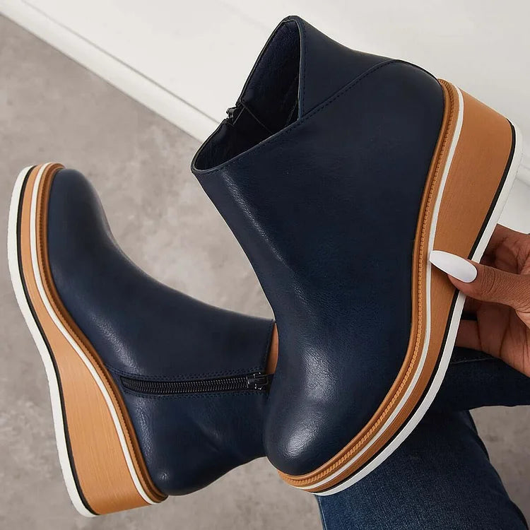 Damen Ankle Boots mit Keilabsatz und Reißverschluss - 1 - Annoboutique