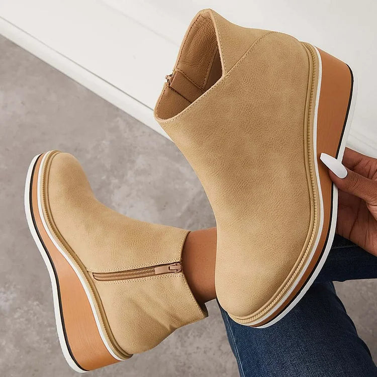 Damen Ankle Boots mit Keilabsatz und Reißverschluss - 2 - Annoboutique