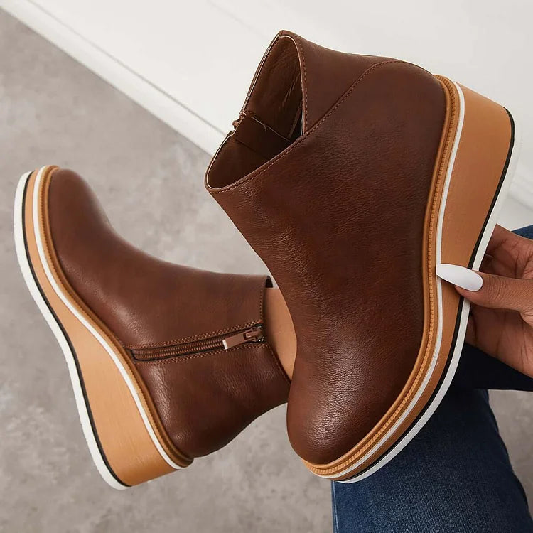 Damen Ankle Boots mit Keilabsatz und Reißverschluss - 3 - Annoboutique