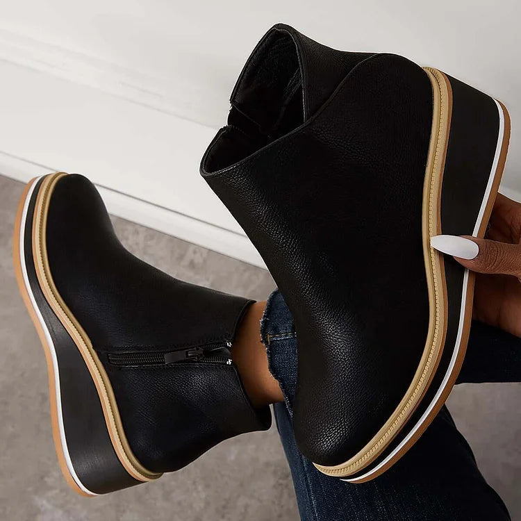 Damen Ankle Boots mit Keilabsatz und Reißverschluss - 4 - Annoboutique