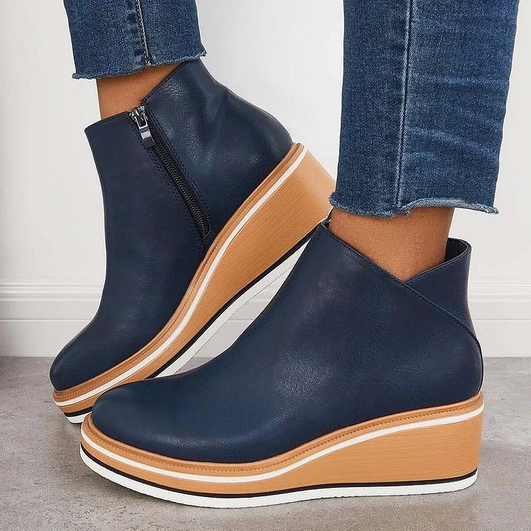 Damen Ankle Boots mit Keilabsatz und Reißverschluss - 5 - Annoboutique