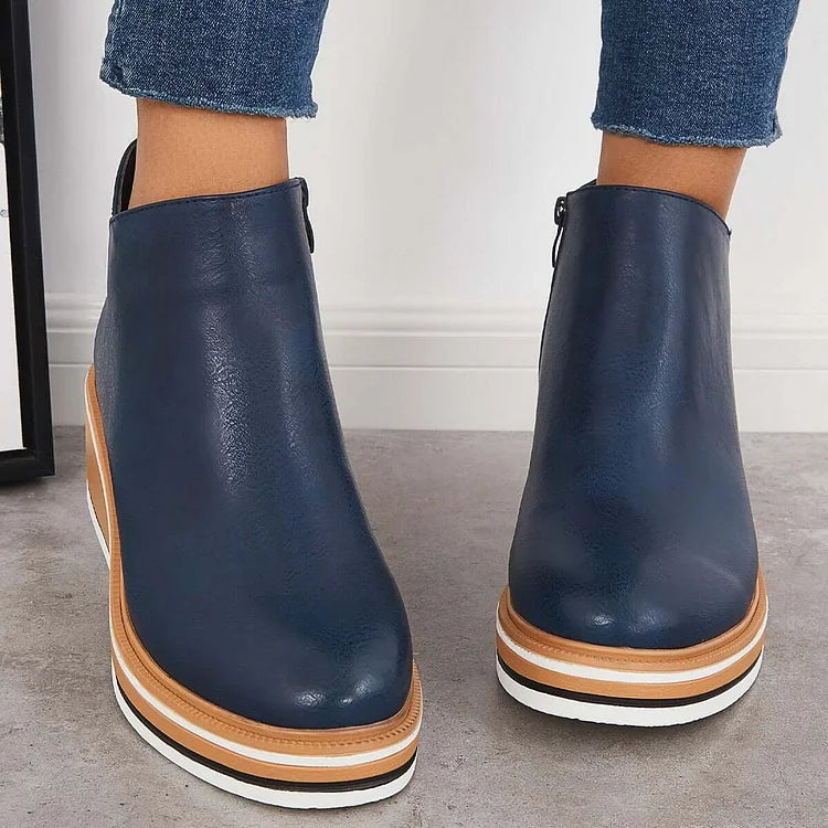 Damen Ankle Boots mit Keilabsatz und Reißverschluss - 6 - Annoboutique