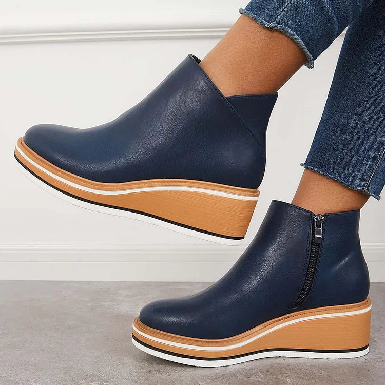 Damen Ankle Boots mit Keilabsatz und Reißverschluss - 7 - Annoboutique