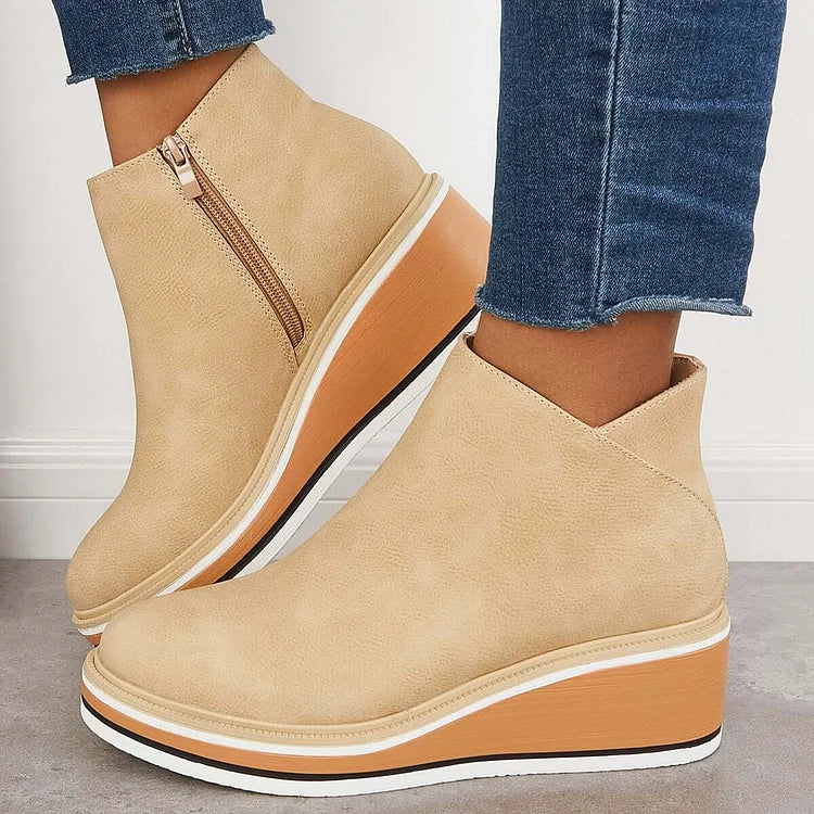 Damen Ankle Boots mit Keilabsatz und Reißverschluss - 8 - Annoboutique