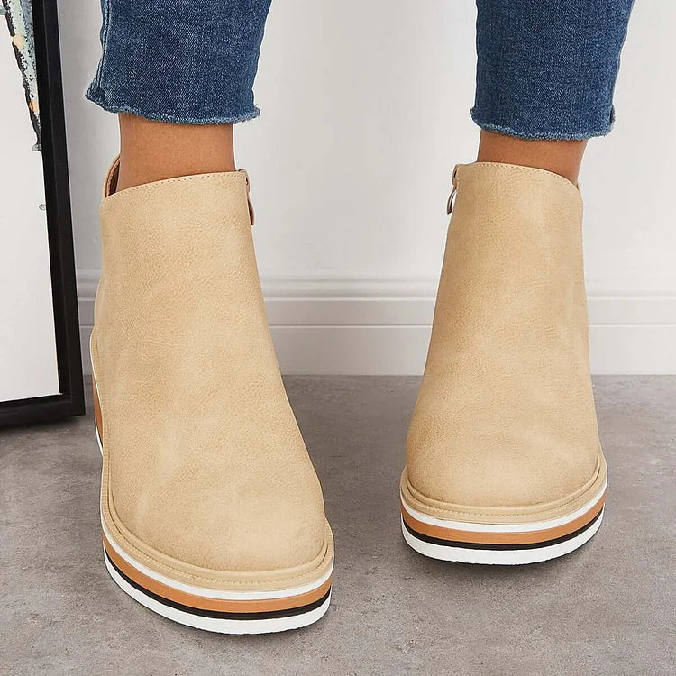 Damen Ankle Boots mit Keilabsatz und Reißverschluss - 9 - Annoboutique