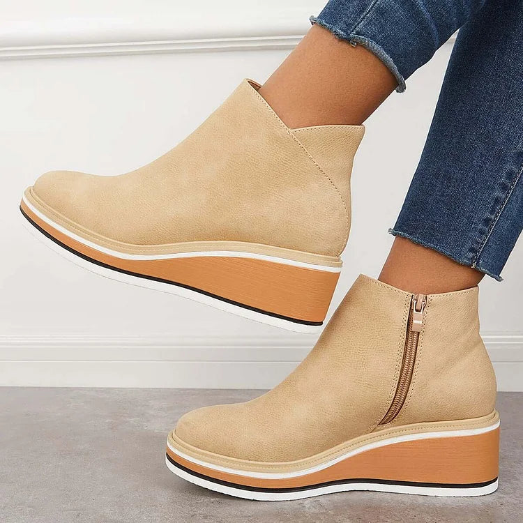 Damen Ankle Boots mit Keilabsatz und Reißverschluss - 10 - Annoboutique
