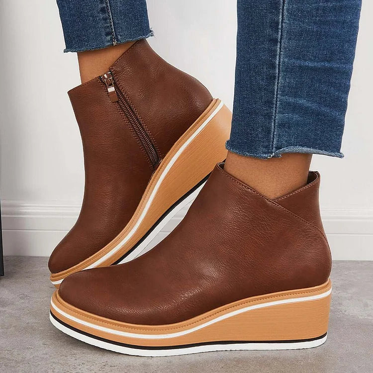 Damen Ankle Boots mit Keilabsatz und Reißverschluss - 11 - Annoboutique