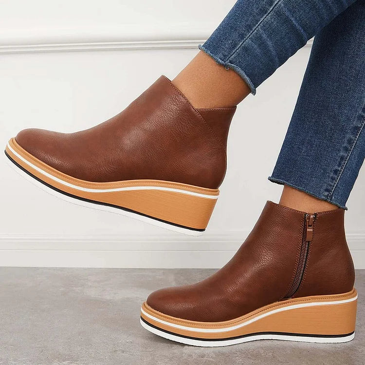 Damen Ankle Boots mit Keilabsatz und Reißverschluss - 12 - Annoboutique