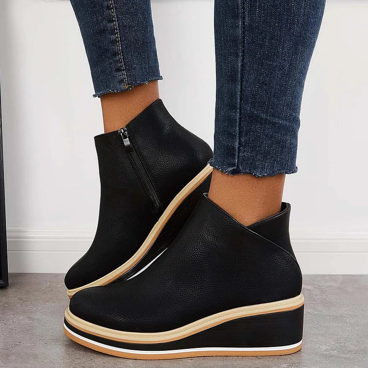 Damen Ankle Boots mit Keilabsatz und Reißverschluss - 13 - Annoboutique