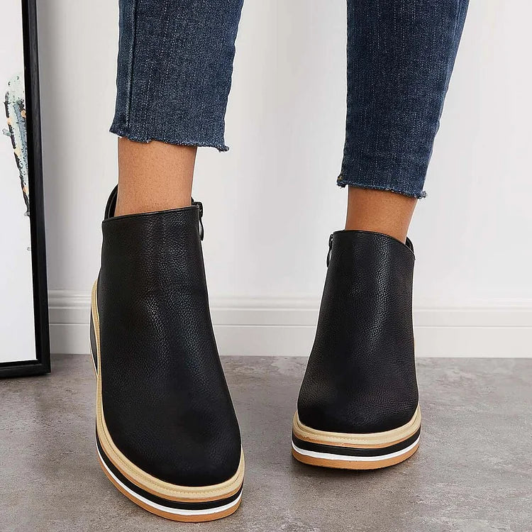 Damen Ankle Boots mit Keilabsatz und Reißverschluss - 14 - Annoboutique
