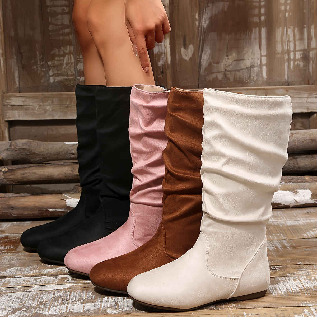 Schlupfstiefel Damen mit ansprechender Raffung und praktischem Reißverschluss - 11 - Annoboutique
