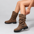 Slouch-Stiefel Damen mit modischem Gerafften Design und Schnallen - 1 - Annoboutique