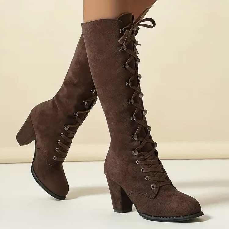 Damen Stiefel mit Schnürung und elegantem Blockabsatz - 1 - Annoboutique