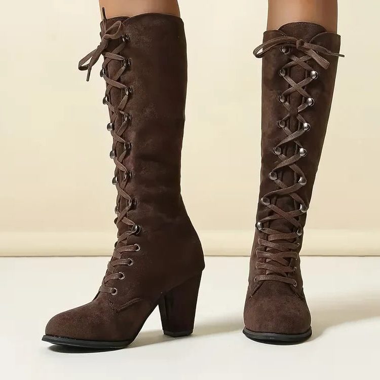 Damen Stiefel mit Schnürung und elegantem Blockabsatz - 4 - Annoboutique