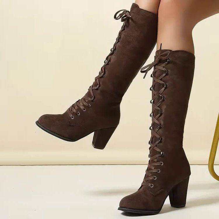 Damen Stiefel mit Schnürung und elegantem Blockabsatz - 5 - Annoboutique