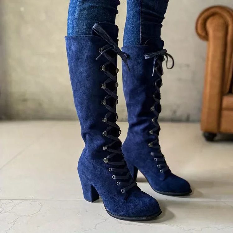 Damen Stiefel mit Schnürung und elegantem Blockabsatz - 6 - Annoboutique