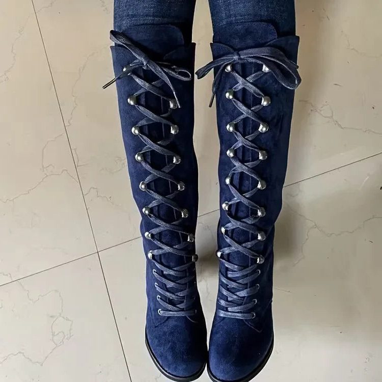 Damen Stiefel mit Schnürung und elegantem Blockabsatz - 7 - Annoboutique