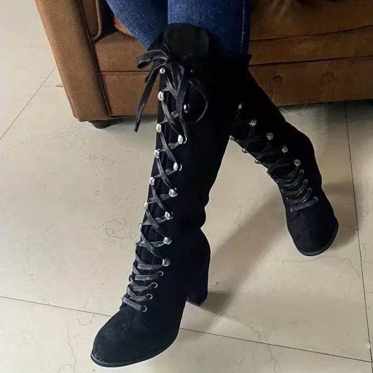 Damen Stiefel mit Schnürung und elegantem Blockabsatz - 8 - Annoboutique