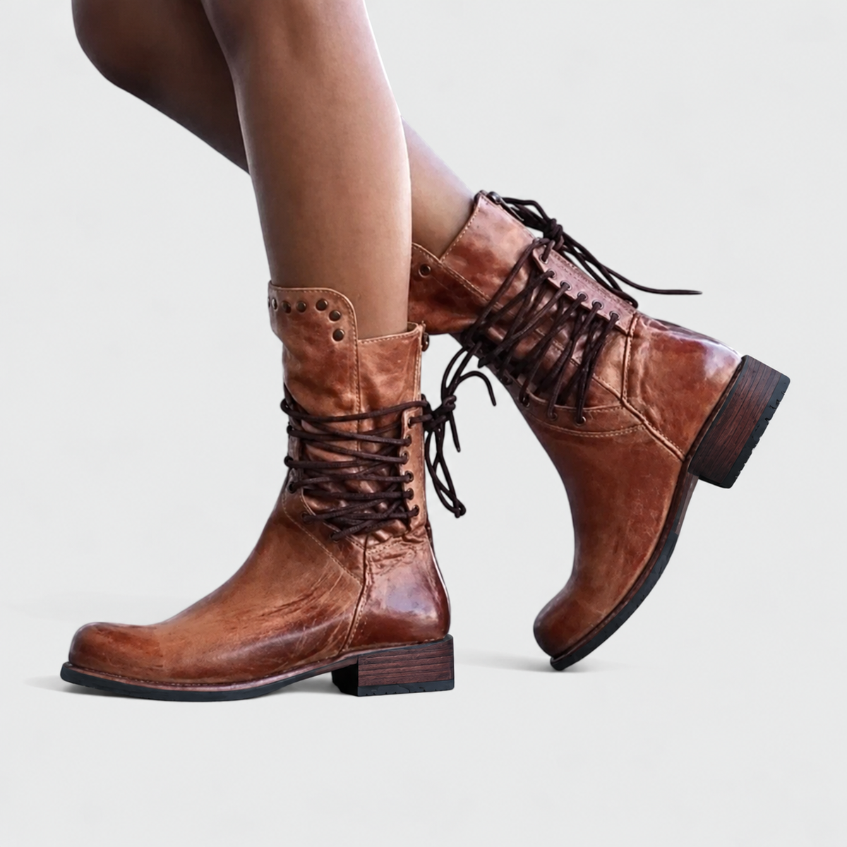 Damen Schnürstiefel mit Blockabsatz und modischen Nieten - 2 - Annoboutique