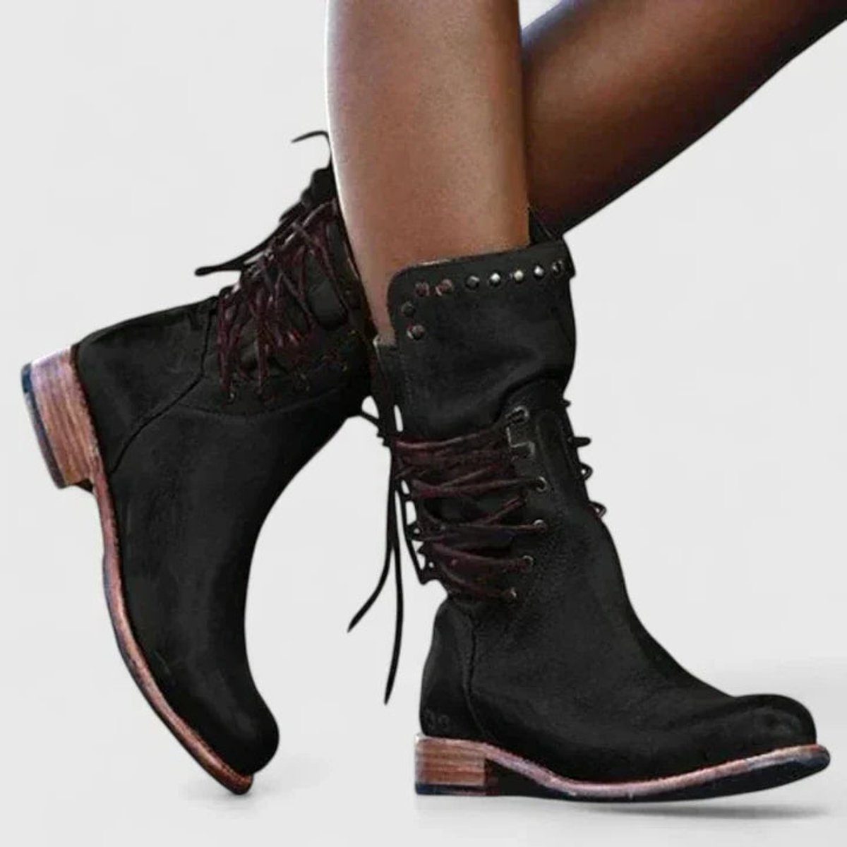 Damen Schnürstiefel mit Blockabsatz und modischen Nieten - 3 - Annoboutique