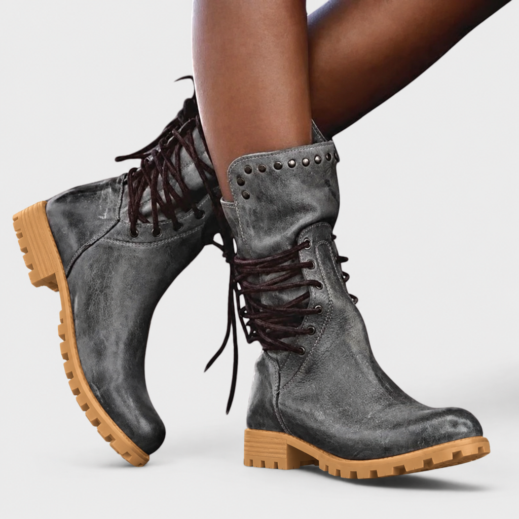 Damen Schnürstiefel mit Blockabsatz und modischen Nieten - 4 - Annoboutique
