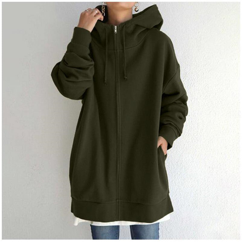 Oversized Hoodie Damen mit Kapuze und praktischen Reißverschluss - 1 - Annoboutique
